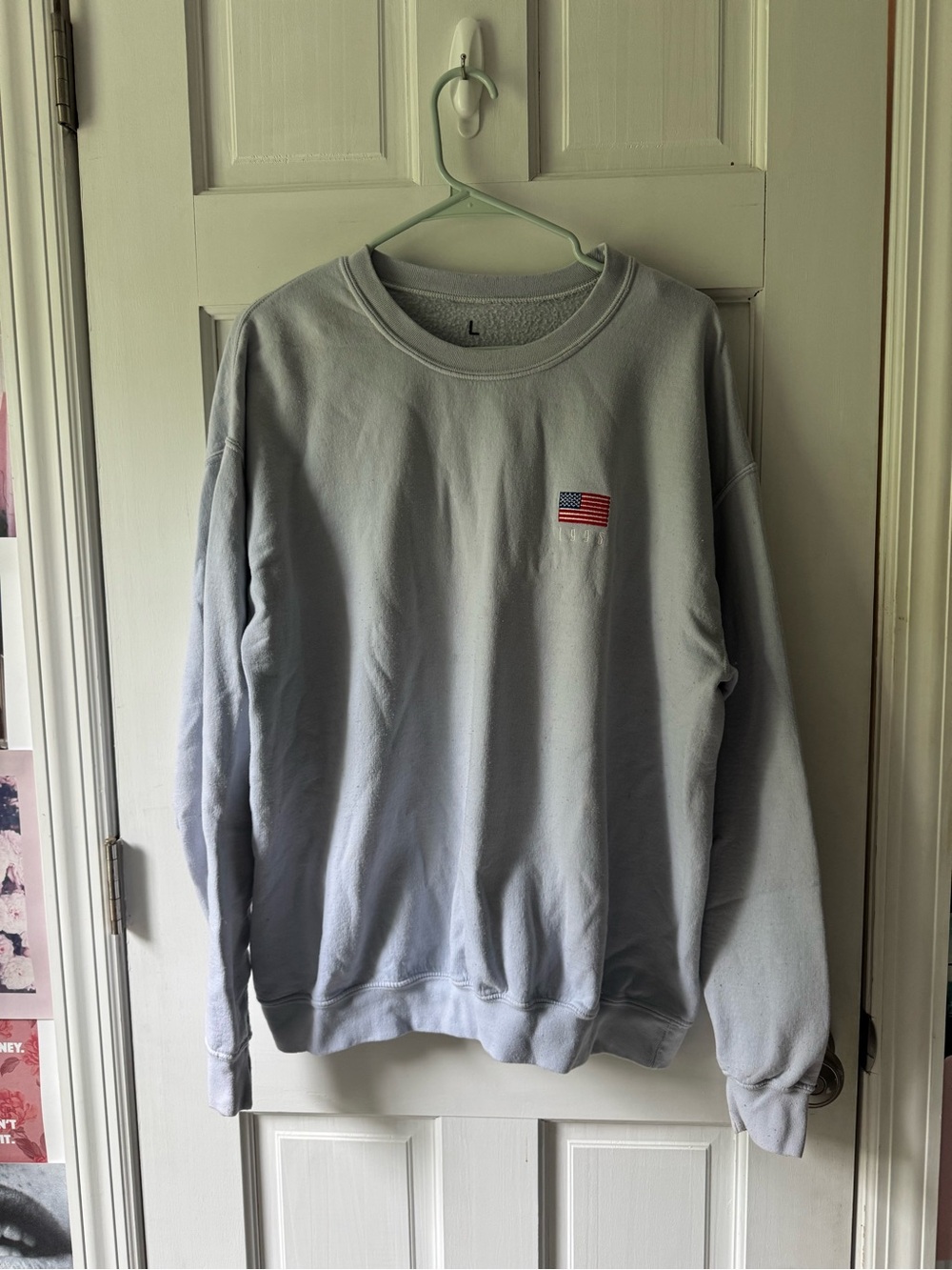 Urban Outfitters Light Blue Crewneck Sweatshirt with American Flag Patch